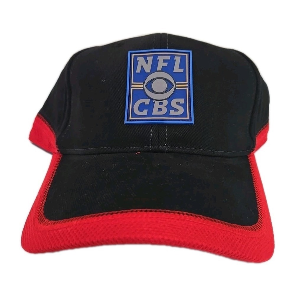 MINT Vtg NFL on CBS Hat Columbia Sportswear Vented Mesh Black Red Cap NOS